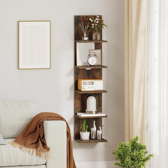 DRAZUNO 5-Tier Wall Shelves Vertical Floating Storage Shelf Unit Wall-Mounted Organizer