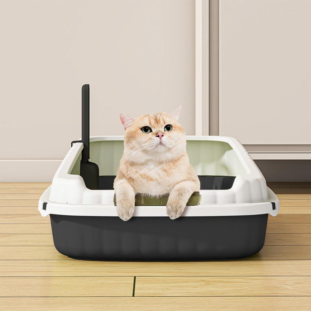 COM1950s Semi Enclosed Litter Box for Large Cats,High Sided Cat Litter Box with Splash Proof Design,Large Kitty Litter Pan with Scoop and Leakage Prevention Pedal