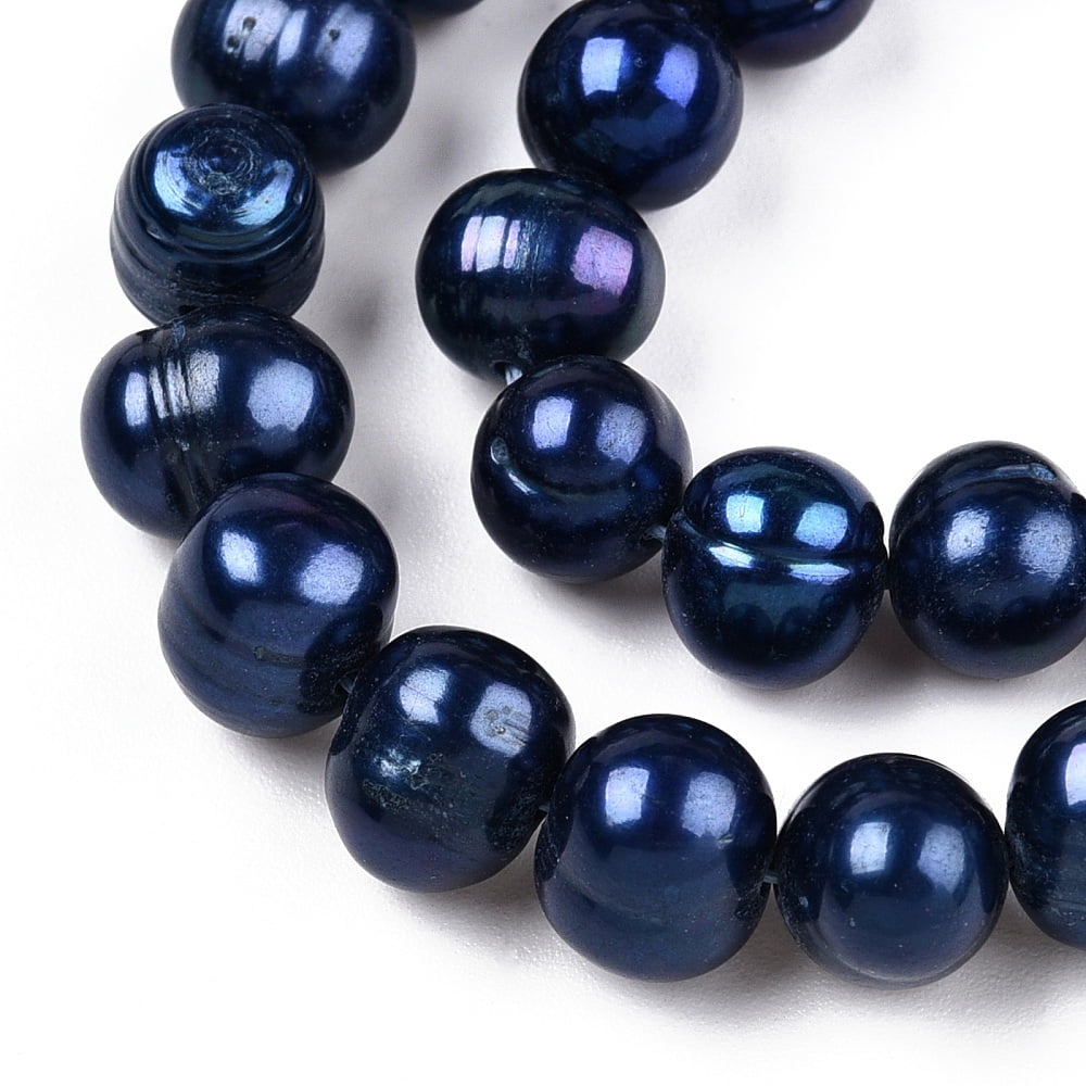 Cultured Freshwater Pearl Beads Strands Dyed Potato Prussian Blue 7~10x7~8mm Hole: 0.6~0.7mm 50pcs/strand 14.17 inch(36cm)