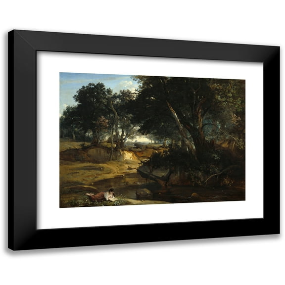 Jean-Baptiste-Camille Corot 14x11 Black Modern Framed Museum Art Print Titled - Forest of Fontainebleau (1834)