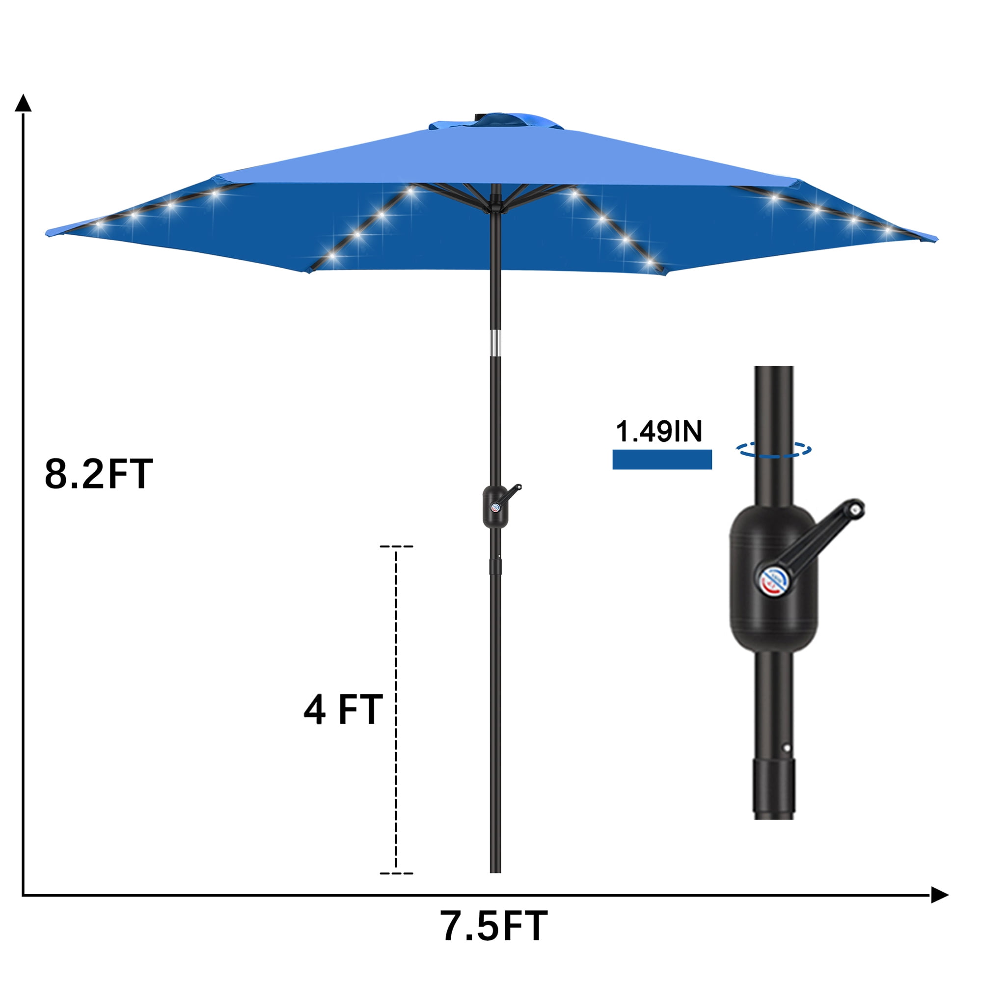 Scafild | 7.5 Ft Solar LED Light Patio Umbrella Outdoor W/ Easy Tilt - Ocean Blue