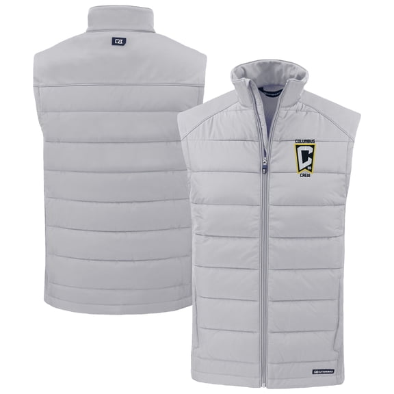 Men's Cutter & Buck Gray Columbus Crew Evoke Hybrid Eco Softshell Recycled Full-Zip Vest