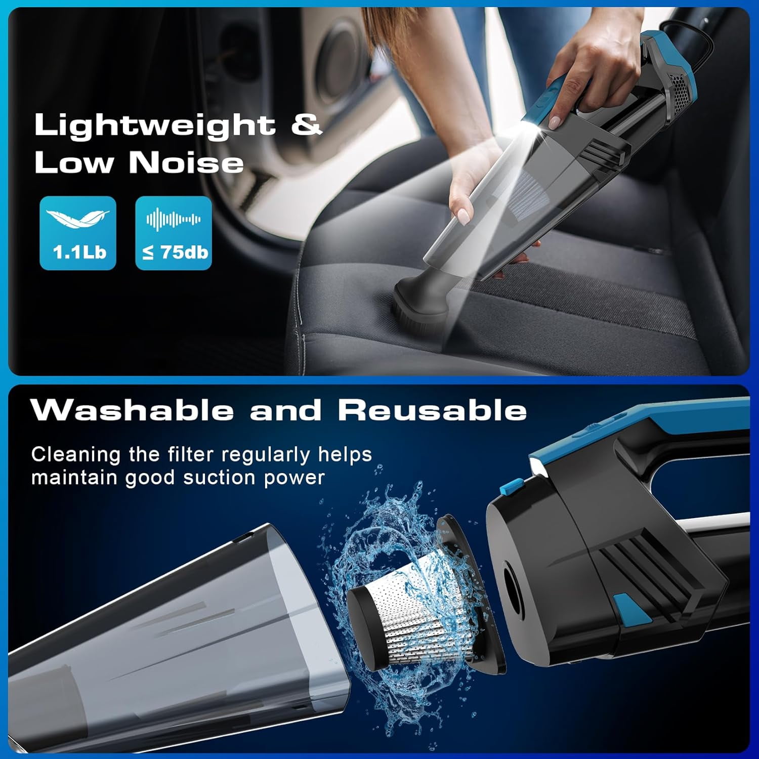 Car Vacuum - Portable Cleaner with 16.4ft Cord, Bag, LED Light & Attachments DC 12V High Power Small Vacuum, Accessories