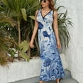 thumbnail image 6 of Blue Chinoiserie Toile Fish Womens Night Club Maxi Dress V Neck Sleeveless Bohemia Long Dresses, 6 of 9