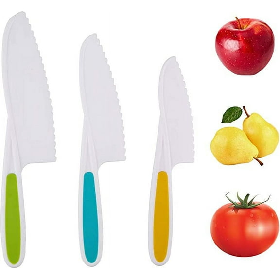 Tutuviw 3Pcs Kids Knife Set for Cooking and Cutting Fruits, Veggies & Cake Perfect Starter Knife Set for Little Hands in the Kitchen Nylon Knife for Kids Fun & Safe Lettuce Knife(Color random)