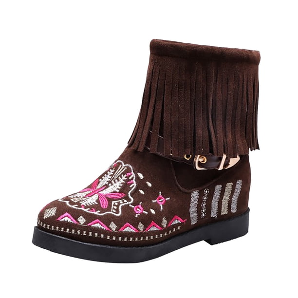 NECHOLOGY Botas Mujer Adulto Femenino Zapatos Botines de mujer Botines de mujer Moda Retro Borla Botas de estilo nacional Comercio exterior comodidad Punta redonda Tacón cuadrado (Brown, 7)