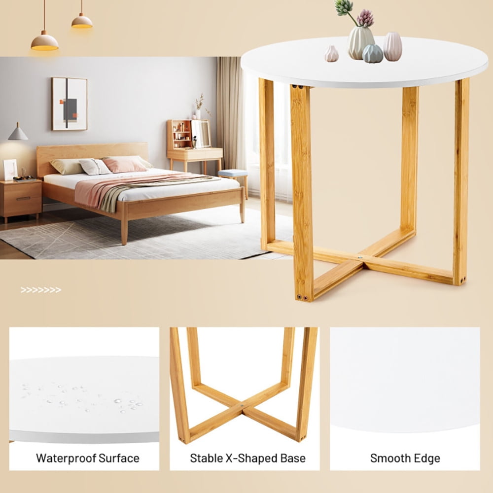 Finihen Round End Side Table, Multifunctional Round Side End Table with Bamboo Legs and X-Shaped Base, for Living Room, Bedroom, White Finihen Round End Side Table, Multifunctional Round Side End Table with Bamboo Legs and X-Shaped Base, for Living Room, Bedroom, White