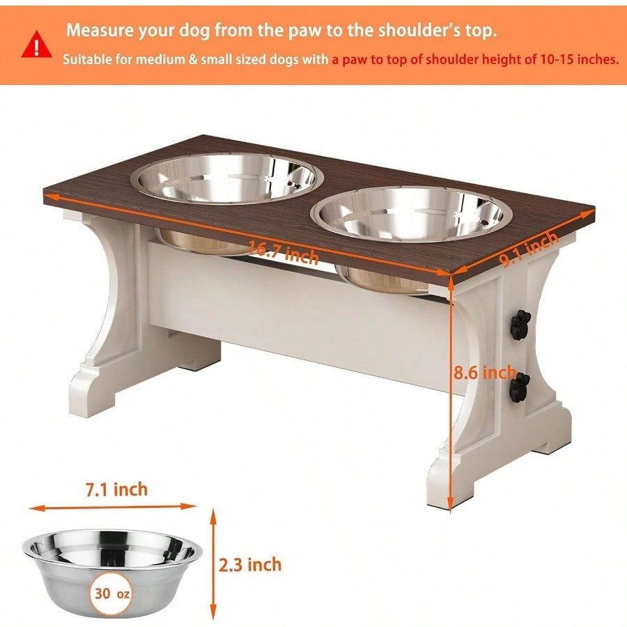 Elevated Dog BowlsFarmhouse Dog Bowls Stand Raised Dog Bowl with 2 Stainl Steel Wooden Dog Bowl 3.5Cups8.5''H_30 oz BowlFarmhouse Style