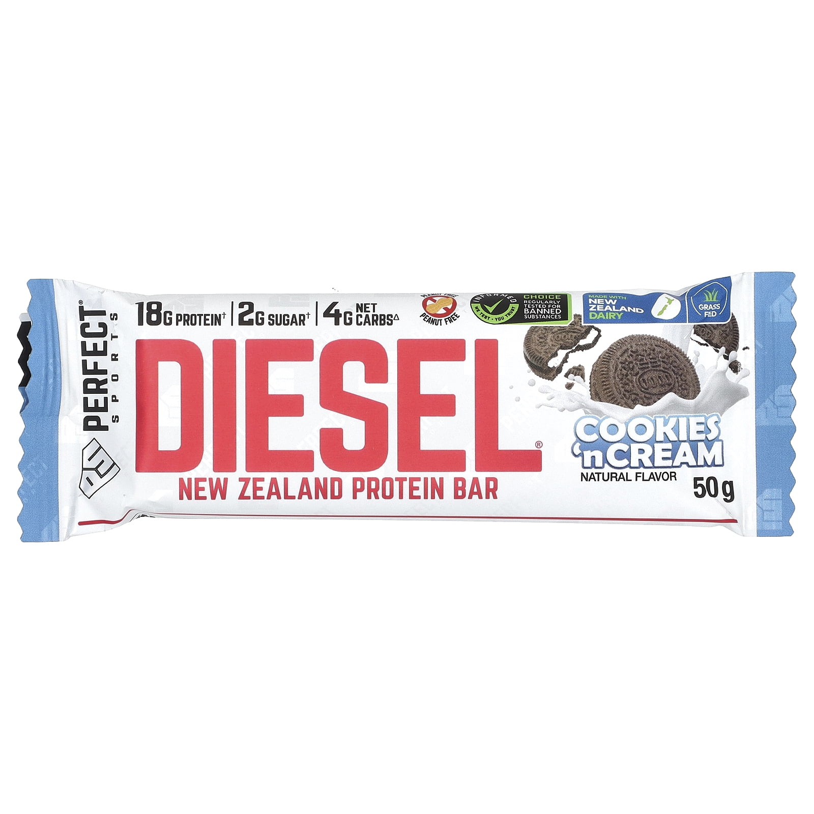 PERFECT Sports Diesel, New Zealand Protein Bar, Cookies'n Cream, 12 Bars, 50 g Each