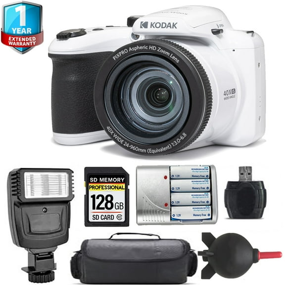 Kodak PIXPRO AZ405 Digital Camera (White) Extra Battery Flash 1 Yr Warranty