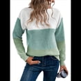 thumbnail image 1 of Suéter Informal de Cuello Redondo, Acanalado, de Punto con Bloques de Color, Hombros Caídos y Larga para Mujer, Otoño e Invierno. Verde XL, 1 of 9