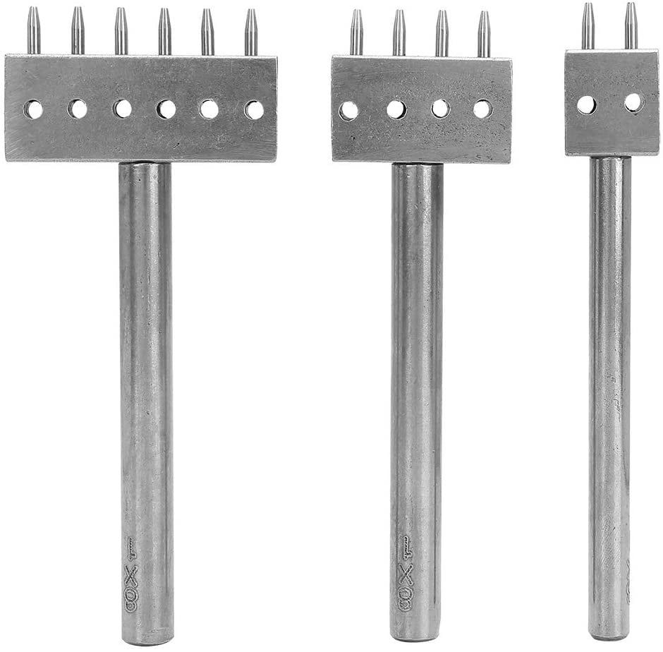 ABPETE 3PCS Profession Leather Hole Punch Tools, Cutting Stitch for Wallet Belt Spacing Punch Tool DIY Leather Craft Hole Punching Set Belt Hole Puncher(8mm Pitch (2 + 4 + 6))