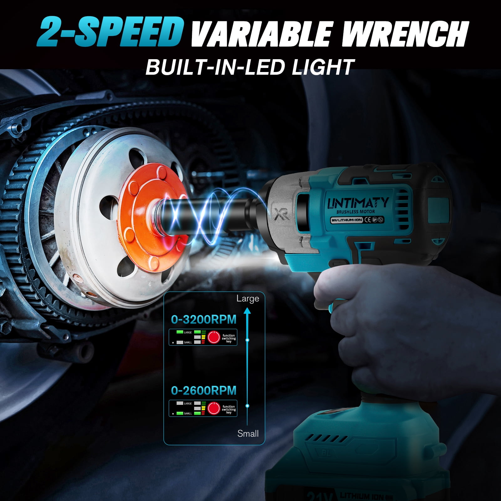 Power Cordless Impact Wrench 1/2", 21V Impact Brushless Motor with 2 x 2.0Ah Batteries, 2-Mode Speed & Max Torque 280 ft lbs (380N.m), Power Impact Wrench with 5 Sockets,8 Drill,6 Screws for Home Car