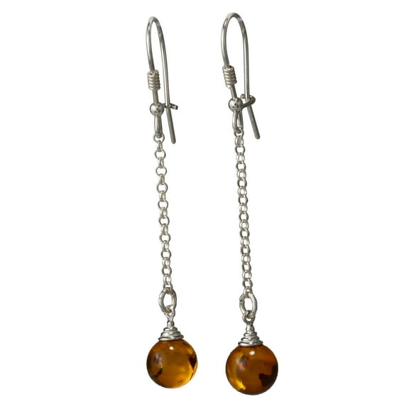 Sterling Silver Baltic Honey Amber Kidney Hook Earrings "Constance"