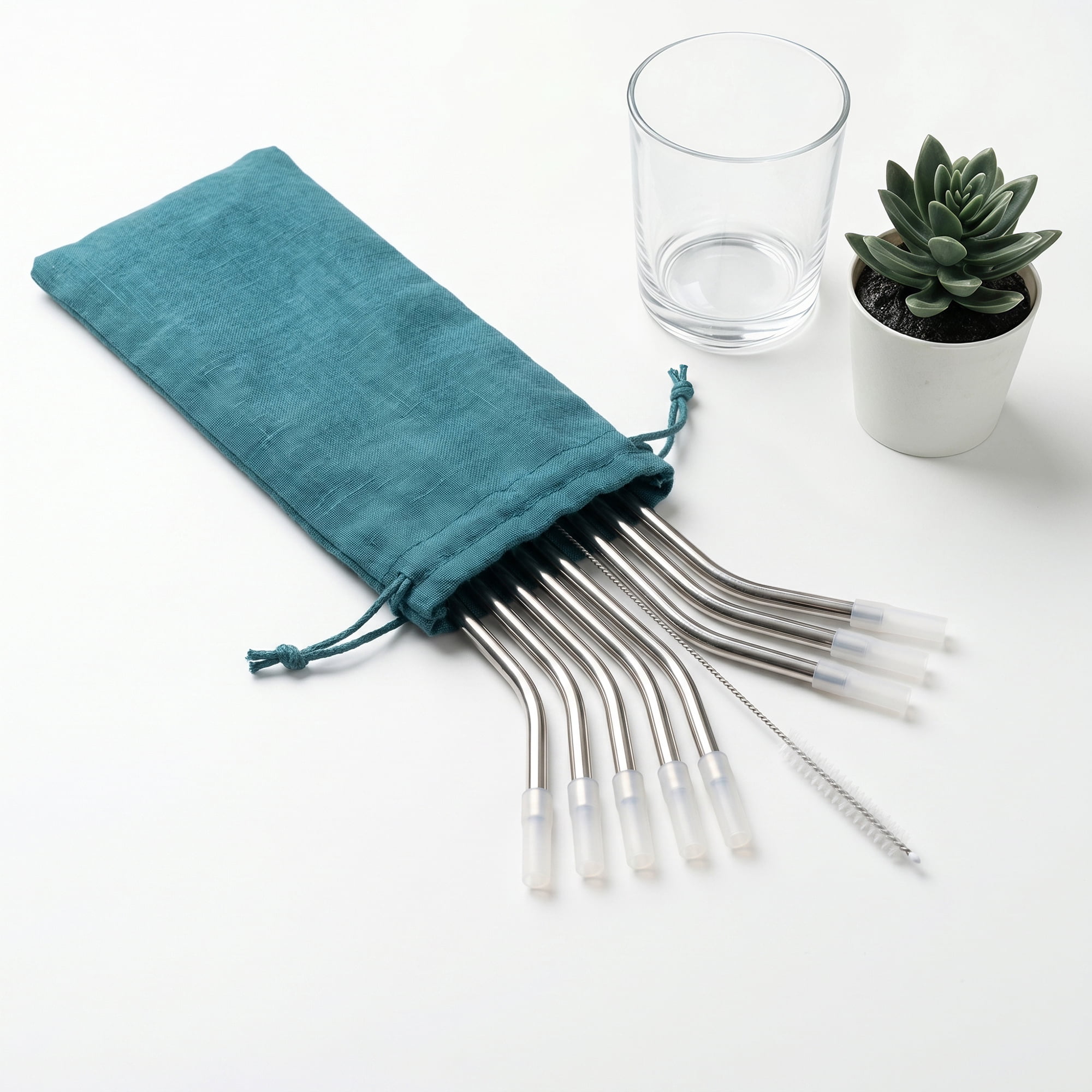 Unique Bargains 8Pcs Reusable Stainless Steel Straws with Brush Bend Pipe 0.2" x 10.4"