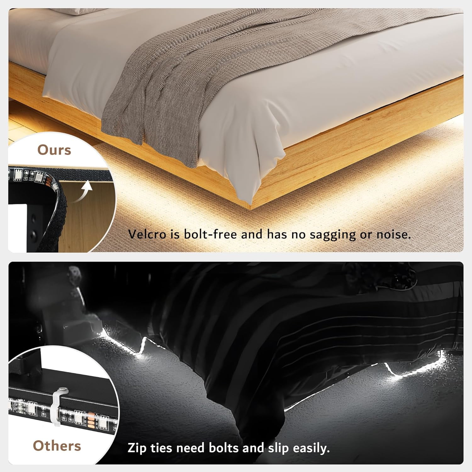 Galnfu Floating Full Size Bed Frame with LED Light and USB Port Charging Station, Platform Bed with Wooden Storage Headboard, Sturdy Steel Slats,Easy to Assemble, Oak