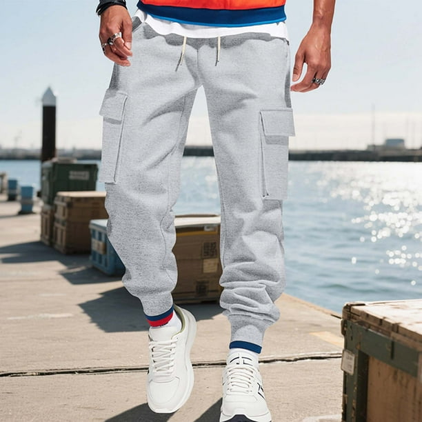 Pantalones largos para hombre, informales, a la moda, transpirables, con cintura elástica y múltiples bolsillos, pantalones cargo con cierre de velcro, pantalones de rayón para hombre.