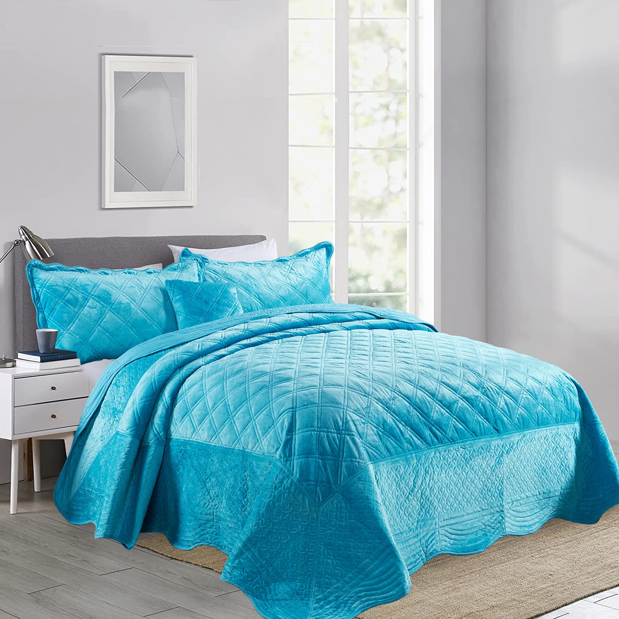 Home Soft Things 4 Piece Supersoft Microplush Bedspread Set Scuba