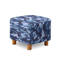 Jiueut Blue Camo Pattern Ottoman Slipcover, Thick Cube Footrest Sofa Slipcovers Non Slip Square Covers for Footstool with Stretch Bottom