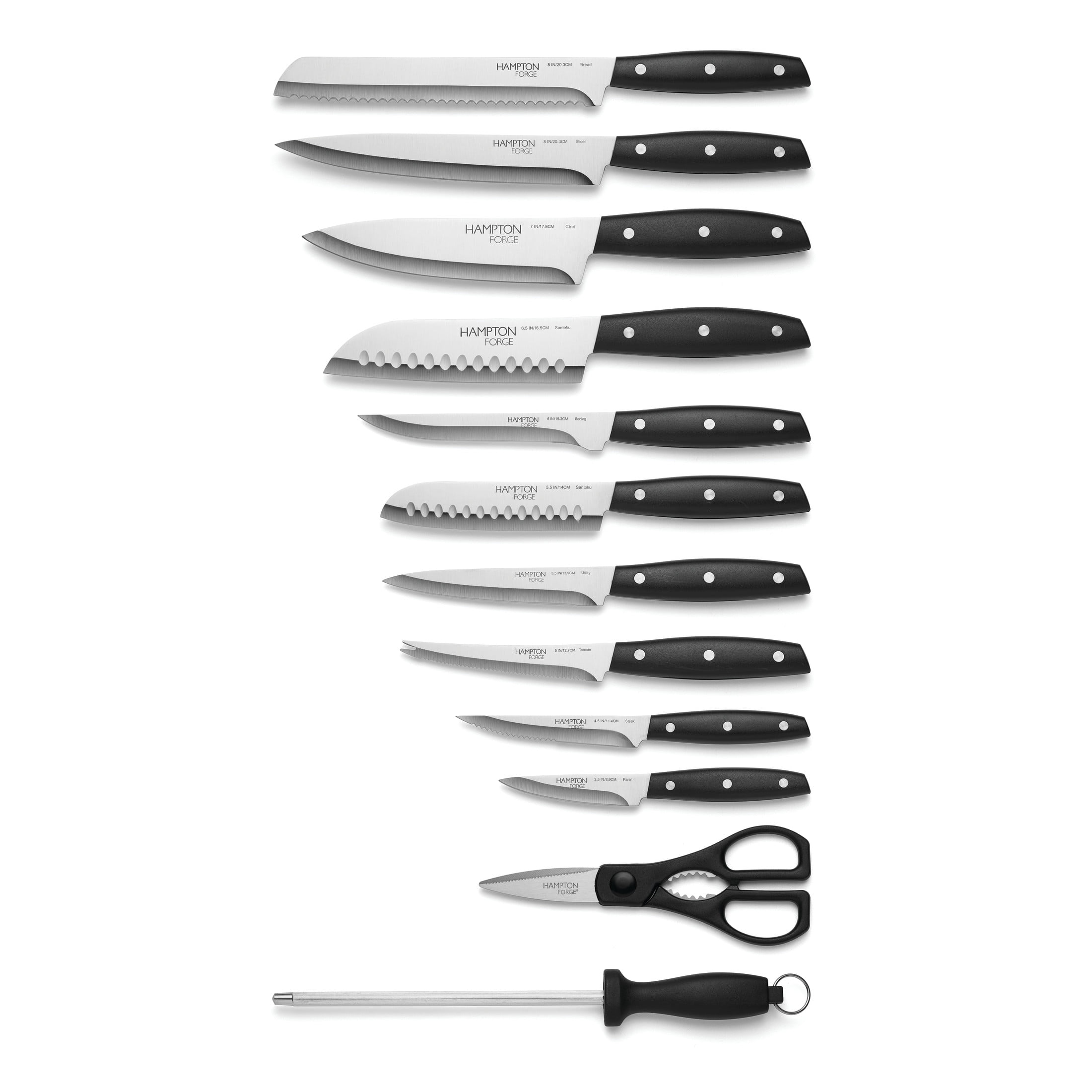 Hampton Forge Atlantis 20-Piece Stainless Steel Kitchen Knife Block Set, Silver