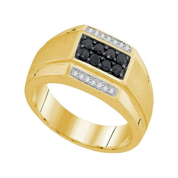 10kt Yellow Gold Mens Round Black Color Enhanced Diamond Rectangle Cluster Ring 3/8 Cttw