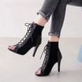 thumbnail image 3 of Sandalias de tacón alto de moda americana con cordones, sandalias sexys de boca de pez, zapatos de baile para fiestas, 3 of 6