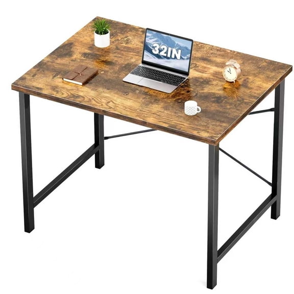 Computer Small Desk, 32 Inch Office Writing Work Study Student Home Bedroom Table with Metal Frame Wooden Tabletop No Wheels - White Wood