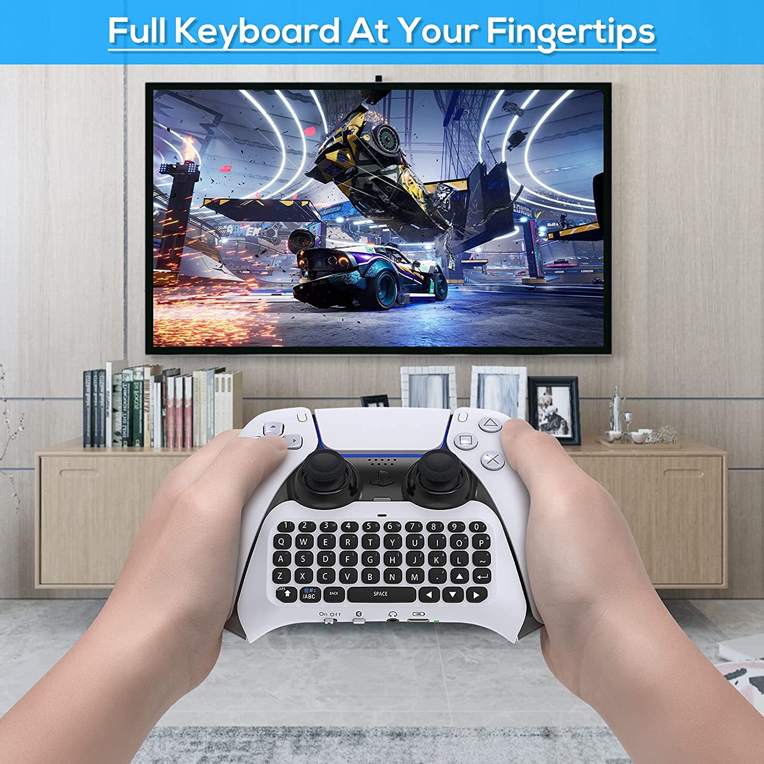 Wireless Controller Keyboard for PS5, Rechargeable Bluetooth Keyboard  Gamepad Online Gaming 47 Key Message Chatpad Keypad with Controller Holder  Clip