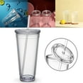 thumbnail image 4 of Vasos de plástico transparente de doble pared, reutilizables con tapa y pajita para adultos y niños, con aislamiento, sin BPA, 480 ml/16 oz., 4 of 6