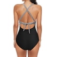 thumbnail image 3 of Sngxgn Swimsuit for Women Bathing Suit Cut Out Cross Back Tie Deep V Neck Ruched High Cut(Grey,XL), 3 of 4