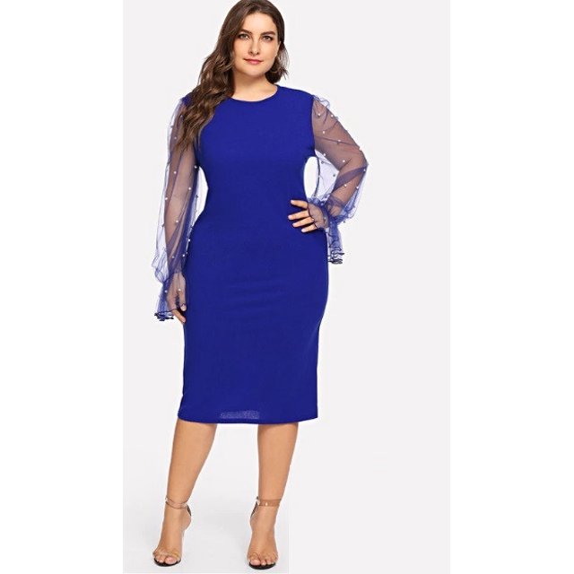 Vestido Corto Fiesta Elegante Sexi Casual Talla Extra Plus - Azul - 3XL DaraBaby Shein Vest032_4