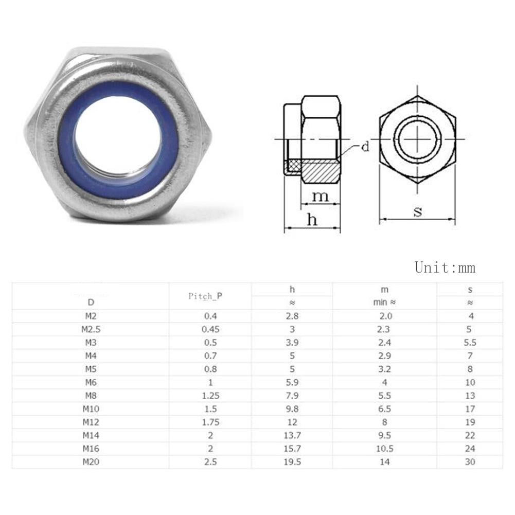 A2 304 Stainless Steel M2 to M30 Hex Nyloc Nylon Insert Locking Nuts DIN 985