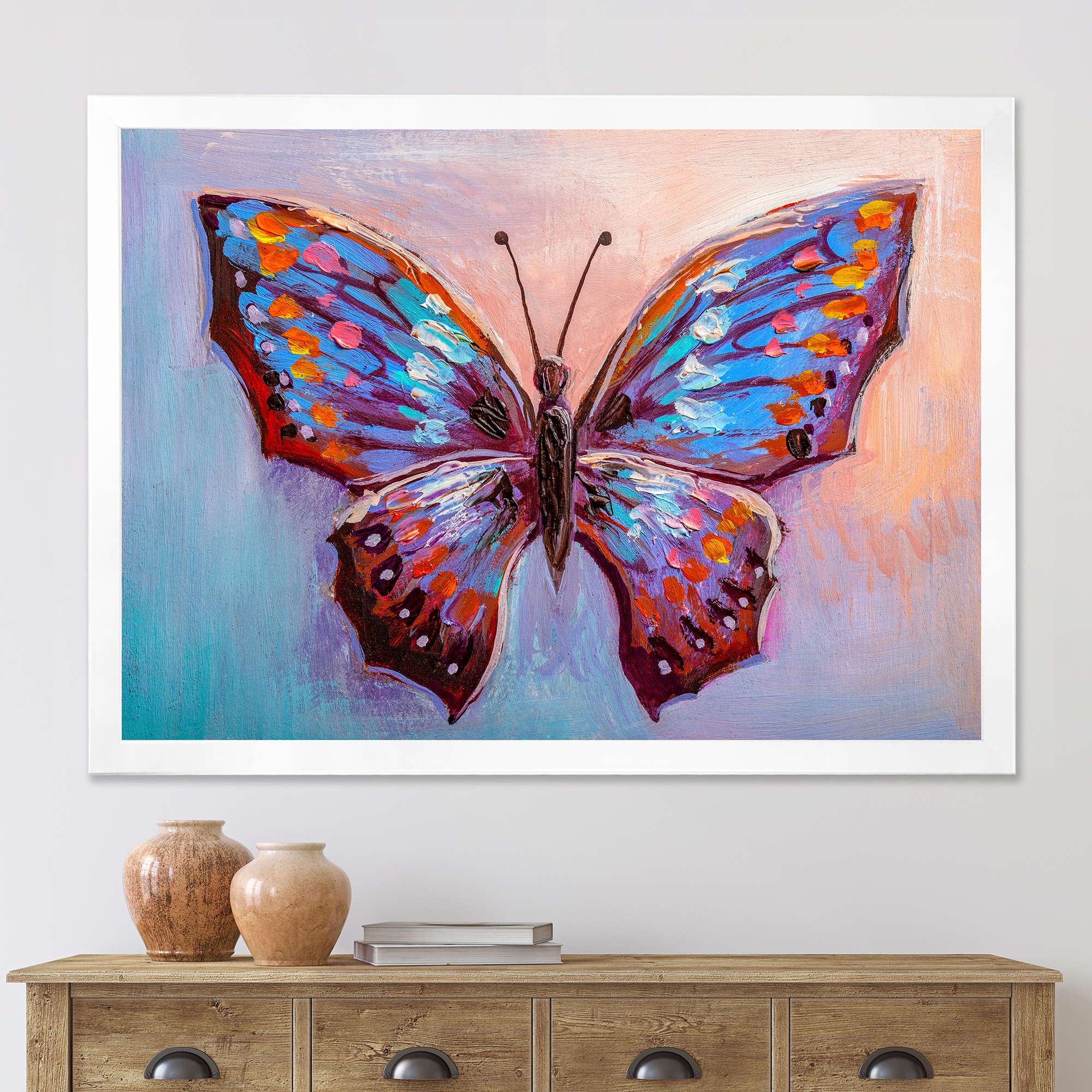 Designart 'Ancient Blue Butterfly II' Modern Framed Art Print