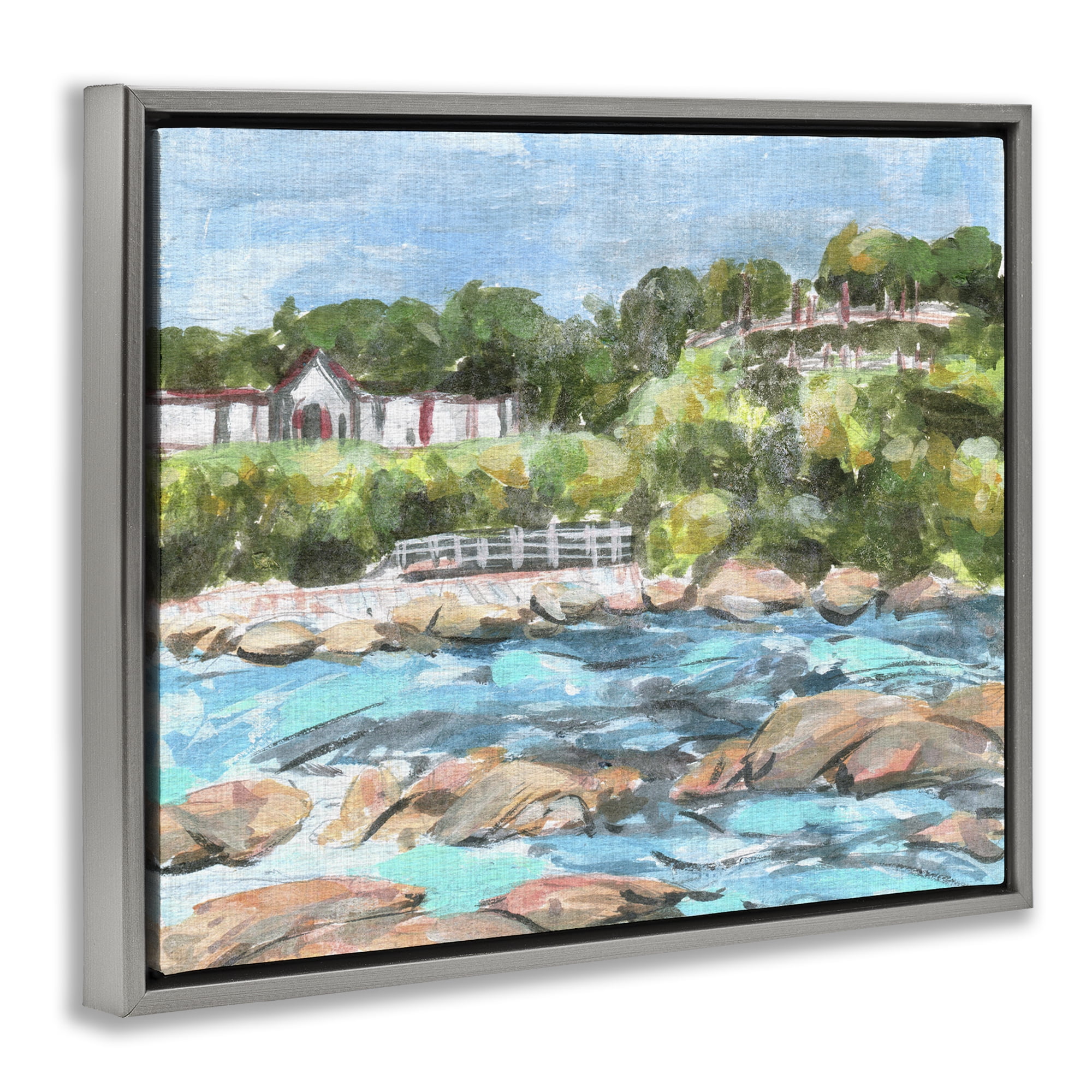 Stupell Industries Rocky Nautical Landscape Landscape Painting Gray Floater Framed Canvas Art Print Wall Art, 31 x 25