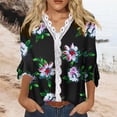 thumbnail image 2 of Dyegold Blouses For Women Dressy Casual 3/4 Flare Sleeve Lace Trim V Neck Floral Print Vintage Tunic Tops Loose Fit Shirts, 2 of 5