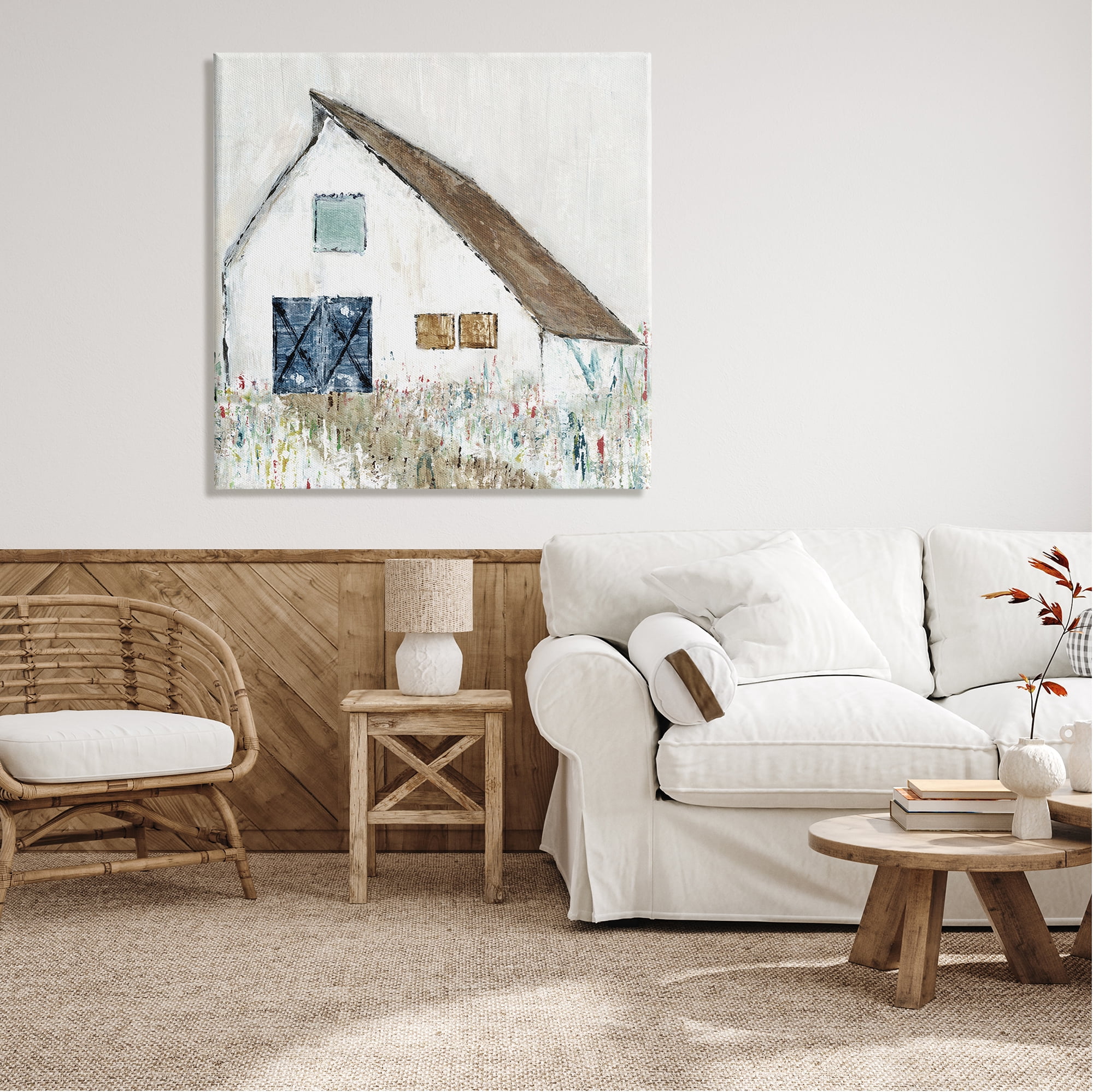 Stupell Industries Countryside White Barn Abstract Flower Meadow Nature Painting Gallery Wrapped Canvas Print Wall Art, Design by Tava Studios