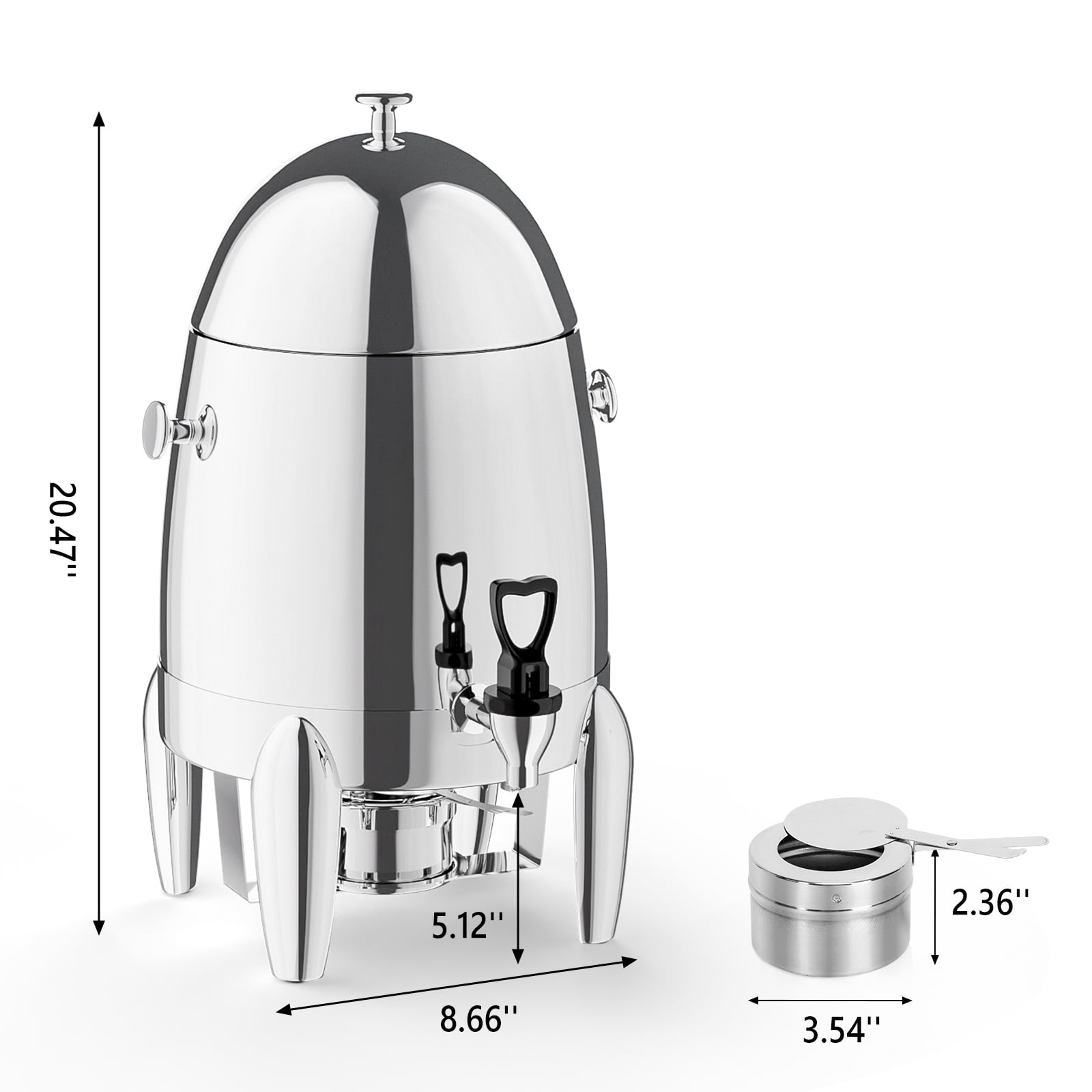 ROVSUN 3 Gallon/12L Beverage Dispenser, Stainless Steel Coffee Chafer Urn with Fuel Holder, Drink Dispenser with Stand Ice Container Spigot, Hot & Cold Drinks for Party Catering Buffet Banquet,Silver