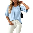 thumbnail image 4 of WRFWUL Womens Elegant Button Blouses Casual Crewneck Tiered Ruffle Sleeve Shirts Loose Fit Curved Back Chiffon Tops, 4 of 7