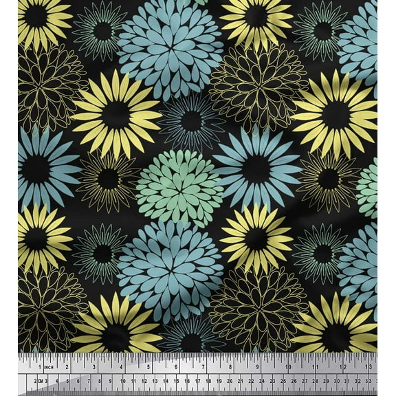 Soimoi Black Poly Georgette Fabric Artistic Flower Mandala Print Fabric by the Yard 42 Inch Wide