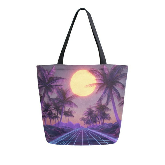FORMRS Womens Canvas Tote Bag with Zipper Inner Pocket Shoulder Handbag, Night Purple Road