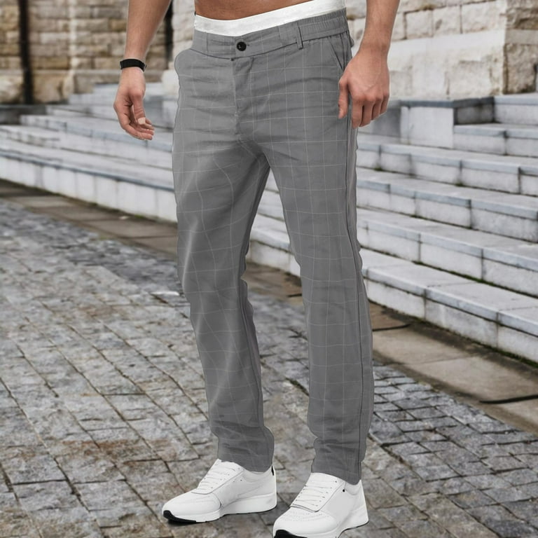 Entyinea Mens Big and Tall Pants Elastic High Waist Slim Fit Workout Pants with Zip Pockets Grey L 33 Walmart