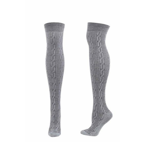 WREESH Women Fashion Thigh High Socks Over Knee Stockings Winter Striped Solid Color Cotton Knit Over-The-Knee Stockings Gray