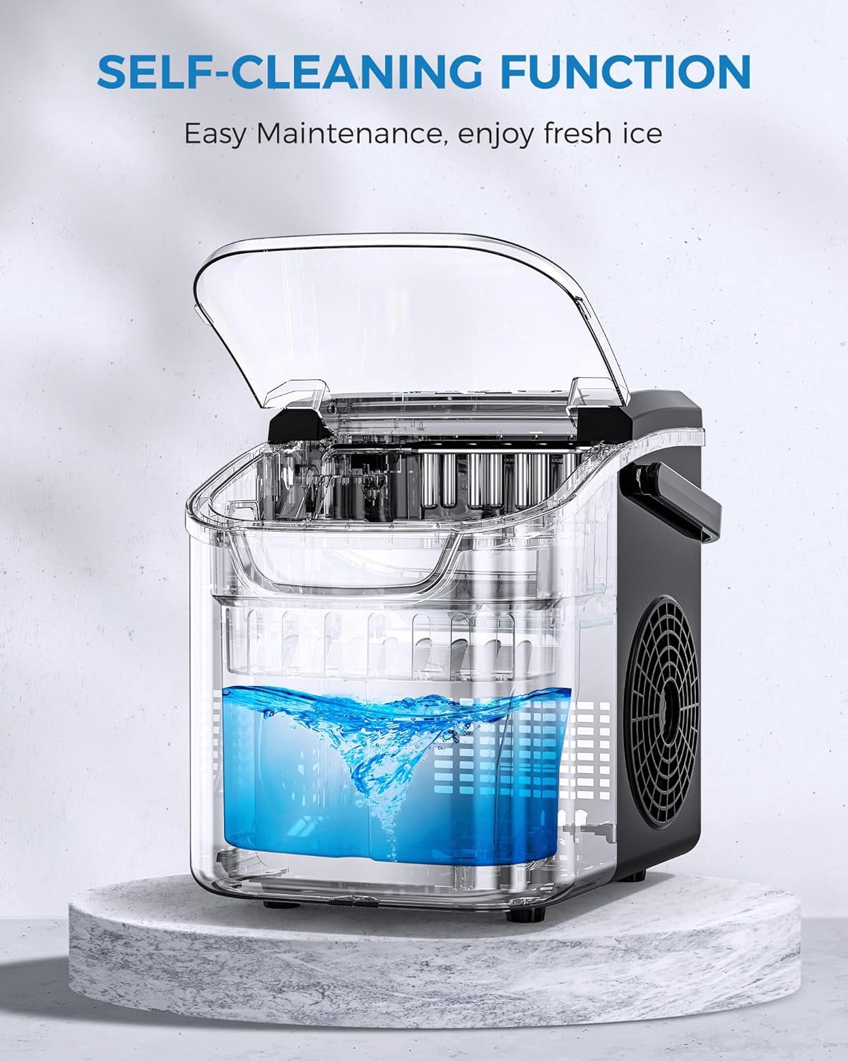 Havato Ice Makers Countertop with Handle, 26.5 Lbs / 24 H, 8 Cubes in 6 Mins, Portable Ice Machine with Self-Cleaning, Perfect for Home Kitchen (Black)