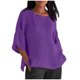 thumbnail image 1 of Camisa Casual SCZ de media manga Cuello Redondo Color Sólido Top Púrpura Talla M, 1 of 6