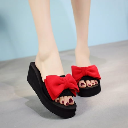 

Women Bow Thick Foundation Slippers Summer Sandals Beach Shoes Flower Slippers