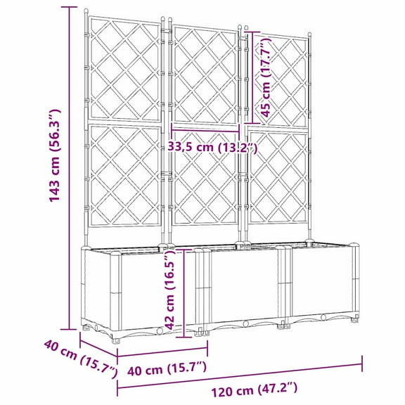 vidaXL Garden Planter with Trellis 3 pcs Brown 47.2x15.7x56.3 in