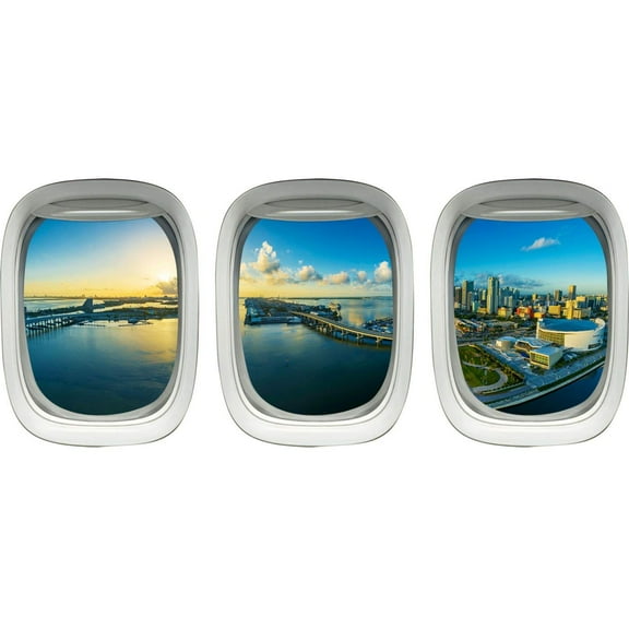 VWAQ Miami Wall Sticker Art For Bedroom - Airplane Window Skyline Decals Decor -PPW32