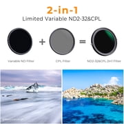 K&F CONCEPT 37mm Variable ND2-ND32&CPL 2 in 1 Lens filter ND Filter&Circular Polarizing