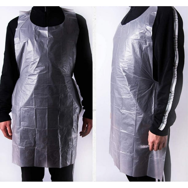 50 Pieces Disposable White Plastic/Poly Apron Perfect for Cooking and