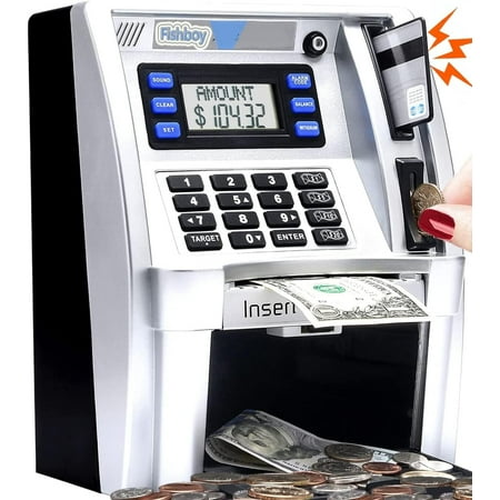 ATM Piggy Bank with Power-Off Memory and Debit Card, Onekey Shutdown, Coin Recognition, Target Setting, Bill Feeder, Balance Calculator, Savings Machine Box